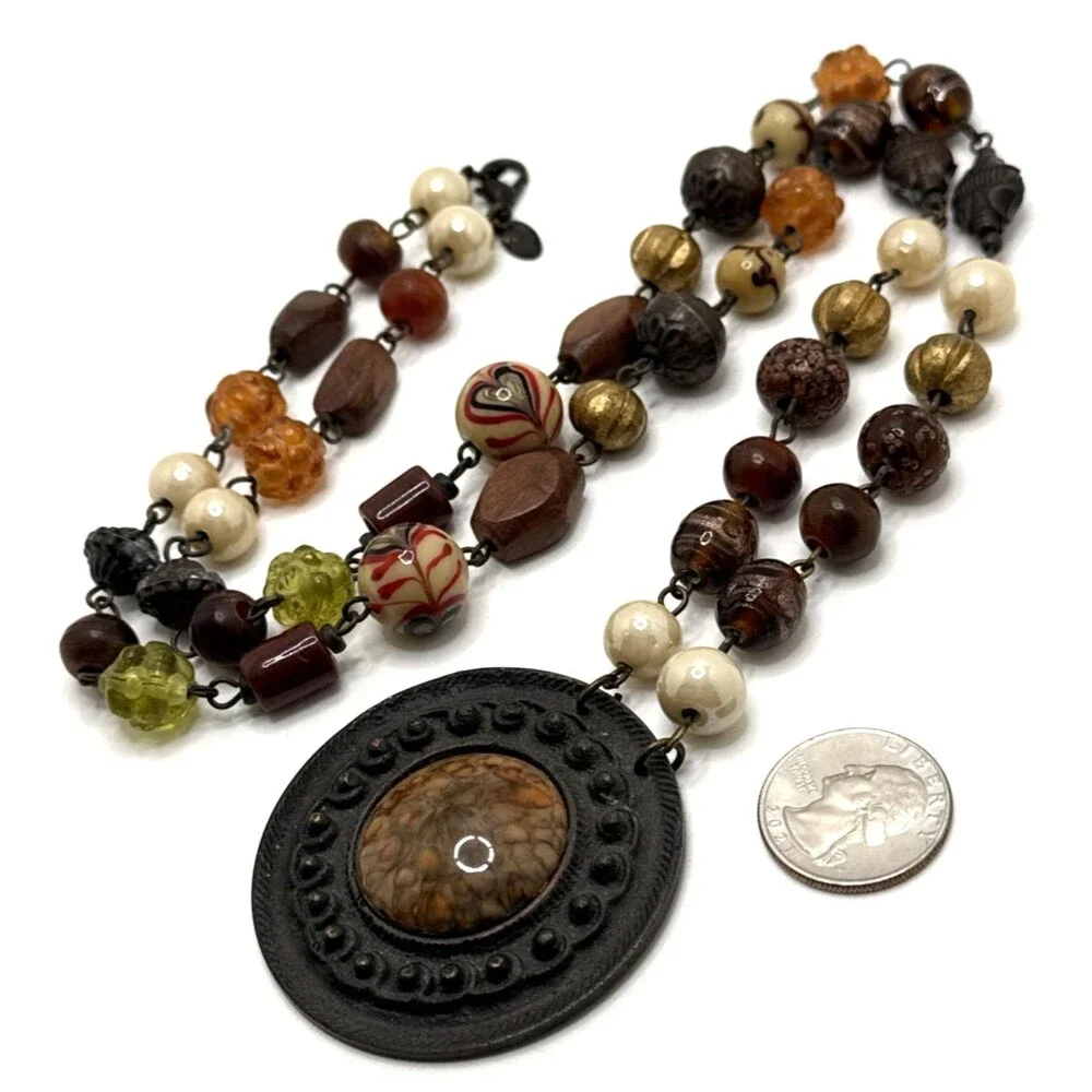 Vintage THE LIMITED Pendant Necklace Lampwork Glass Metal Acrylic Beads 34